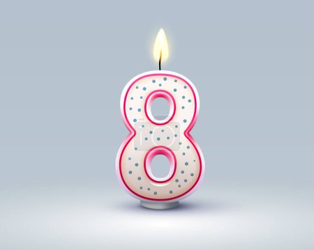 Ilustración de Feliz cumpleaños años aniversario de la persona cumpleaños, Vela en forma de números ocho del año. Ilustración vectorial - Imagen libre de derechos