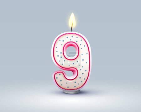 Illustration for Happy Birthday years anniversary of the person birthday, Candle in the form of numbers nine of the year. Vector illustration - Royalty Free Image