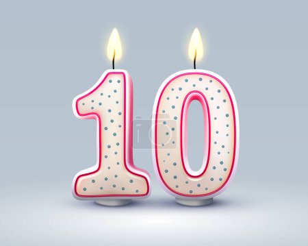 Illustration for Happy Birthday years. 10 anniversary of the birthday, Candle in the form of numbers. Vector illustration - Royalty Free Image