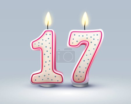 Illustration for Happy Birthday years. 17 anniversary of the birthday, Candle in the form of numbers. Vector illustration - Royalty Free Image