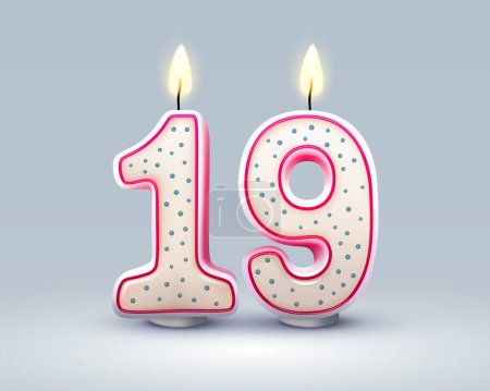 Illustration for Happy Birthday years. 19 anniversary of the birthday, Candle in the form of numbers. Vector illustration - Royalty Free Image