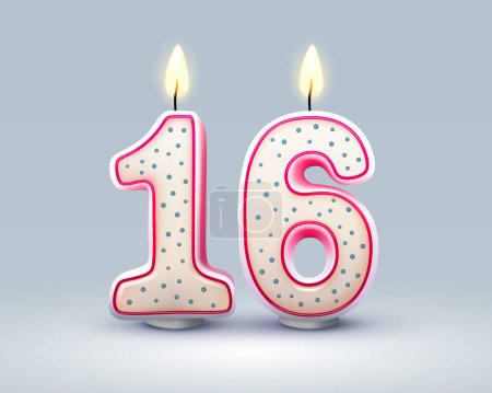 Ilustración de Feliz cumpleaños años. 16 aniversario del cumpleaños, Vela en forma de números. Ilustración vectorial - Imagen libre de derechos