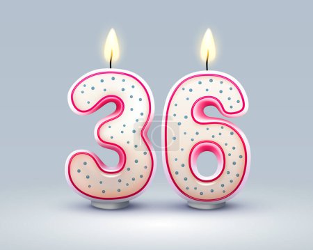 Ilustración de Feliz cumpleaños años. 36 aniversario del cumpleaños, Vela en forma de números. Ilustración vectorial - Imagen libre de derechos