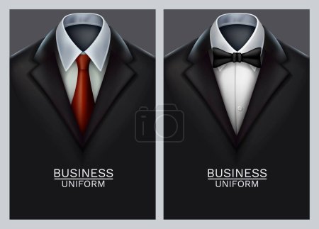 Illustration for Postcard business cards with elegant suit and tuxedo. Vector illustration - Royalty Free Image