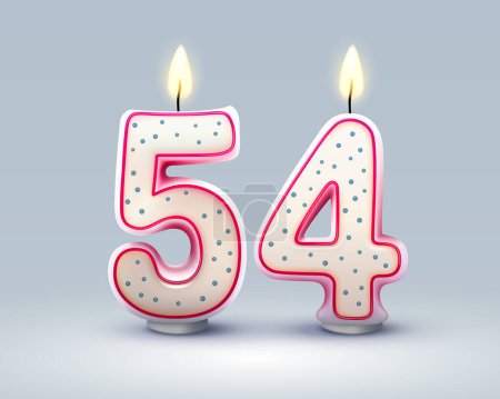 Illustration for Happy Birthday years. 54 anniversary of the birthday, Candle in the form of numbers. Vector illustration - Royalty Free Image
