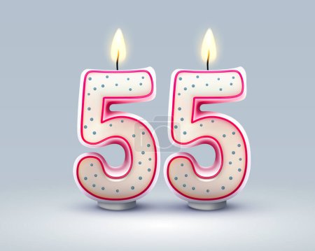 Illustration for Happy Birthday years. 55 anniversary of the birthday, Candle in the form of numbers. Vector illustration - Royalty Free Image