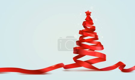 Illustration for Red ribbon Merry Christmas tree, art decoration. Vector illustration - Royalty Free Image