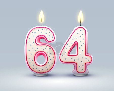 Téléchargez les illustrations : Joyeux anniversaire. 64 anniversaire de l'anniversaire, Bougie sous forme de chiffres. Illustration vectorielle - en licence libre de droit