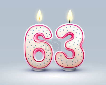 Illustration for Happy Birthday years. 63 anniversary of the birthday, Candle in the form of numbers. Vector illustration - Royalty Free Image