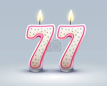 Illustration for Happy Birthday years. 77 anniversary of the birthday, Candle in the form of numbers. Vector illustration - Royalty Free Image