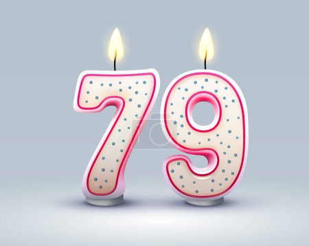 Ilustración de Happy Birthday years. 79 anniversary of the birthday, Candle in the form of numbers. Vector illustration - Imagen libre de derechos