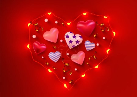 Illustration for Valentine heart made of garland and confetti. Vector illustration - Royalty Free Image