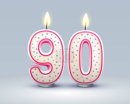 Illustration for Happy Birthday years. 90 anniversary of the birthday, Candle in the form of numbers. Vector illustration - Royalty Free Image