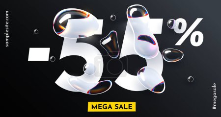 Illustration for 55 percent Off. Discount creative composition with water drops. Fresh Sale banner and poster. Vector illustration. - Royalty Free Image