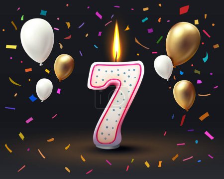 Ilustración de Feliz cumpleaños años aniversario de la persona cumpleaños, Vela en forma de números siete del año. Ilustración vectorial - Imagen libre de derechos