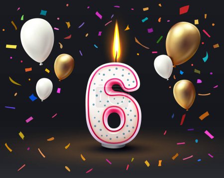 Ilustración de Feliz cumpleaños años aniversario de la persona cumpleaños, Vela en forma de números seis del año. Ilustración vectorial - Imagen libre de derechos