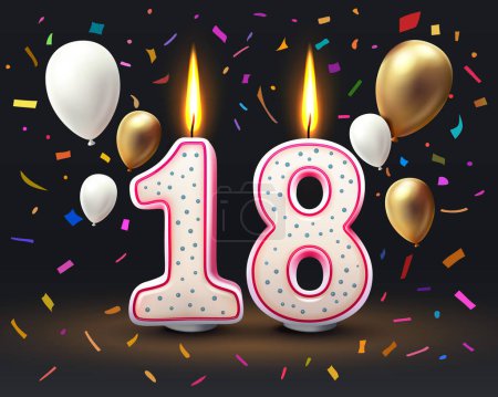 Ilustración de Feliz cumpleaños años. 18 aniversario del cumpleaños, Vela en forma de números. Ilustración vectorial - Imagen libre de derechos