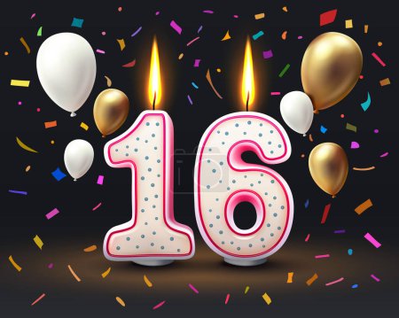 Illustration for Happy Birthday years. 16 anniversary of the birthday, Candle in the form of numbers. Vector illustration - Royalty Free Image
