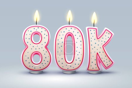 Illustration for 80k followers of online users, congratulatory candles in the form of numbers. Vector illustration - Royalty Free Image
