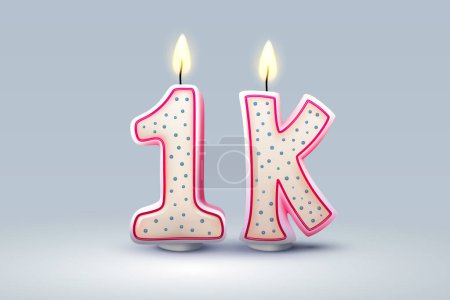 Illustration for 1k followers of online users, congratulatory candles in the form of numbers. Vector illustration - Royalty Free Image