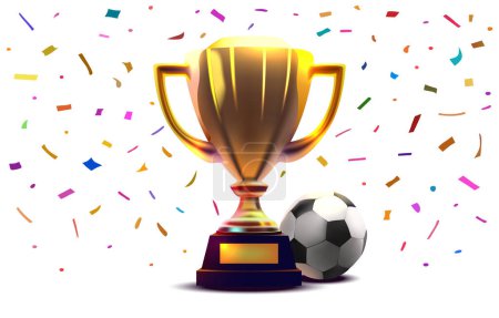 Illustration for Golden cup of the winner on the football field. Vector illustration - Royalty Free Image