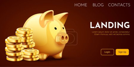 Illustration for Gold coins and piggy bank. Symbol of profit and growth. Investment and savings. Vector illustration - Royalty Free Image