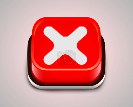 Illustration for 3d red button with cross. Vector illustration - Royalty Free Image