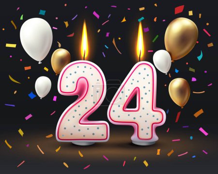 Ilustración de Feliz cumpleaños años. 24 aniversario del cumpleaños, Vela en forma de números. Ilustración vectorial - Imagen libre de derechos