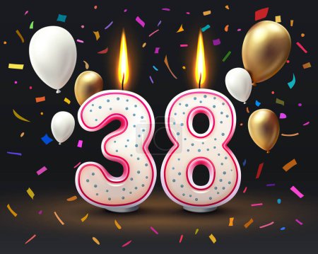 Illustration for Happy Birthday years. 38 anniversary of the birthday, Candle in the form of numbers. Vector illustration - Royalty Free Image