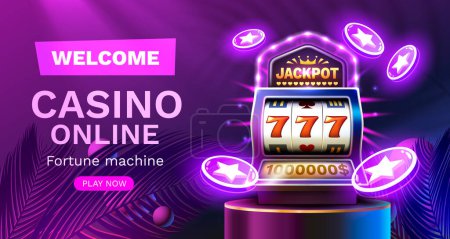 Illustration for Casino slots winner, fortune of luck, 777 win banner. Vector illustration - Royalty Free Image