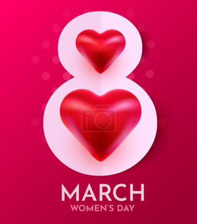 Illustration for International Womens Day Banner. Flyer for March 8 with decor. Number 8. Invitation with hearts. Vector illustration - Royalty Free Image