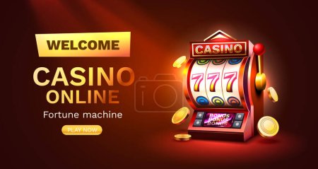 Téléchargez les illustrations : Casino slots machine winner, jackpot fortune of luck, 777 win banner. Vector illustration - en licence libre de droit