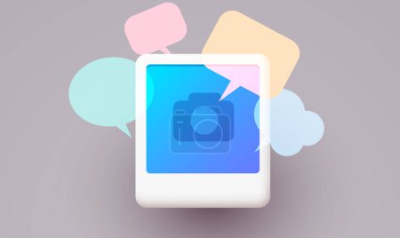 Social media photo frame with chat bubbles. Comments and followers concept. Vector illustration