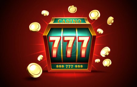 Illustration for Casino slots machine winner, jackpot fortune of luck, 777 win banner. Vector illustration - Royalty Free Image