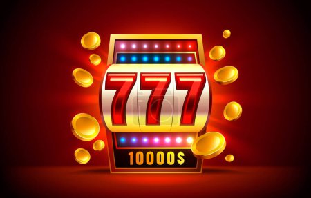 Ilustración de Casino slots machine winner, jackpot fortune of luck, 777 win banner. Vector illustration - Imagen libre de derechos