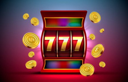 Ilustración de Casino slots machine winner, jackpot fortune of luck, 777 win banner. Vector illustration - Imagen libre de derechos