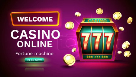 Téléchargez les illustrations : Casino 777 banner slots machine winner, jackpot fortune of luck. Vector illustration - en licence libre de droit