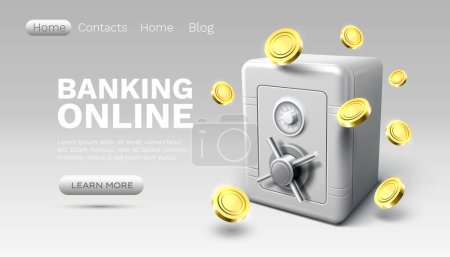 Téléchargez les illustrations : Banking online safe, finance user access, web site landing page. Vector illustration - en licence libre de droit
