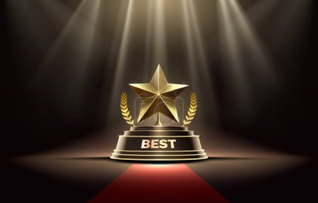 Signo de premio al mejor podio estrella, objeto dorado. Ilustración vectorial
