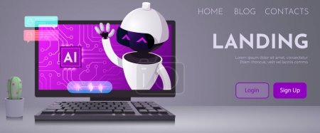 Illustration for Computer monitor with robot. Chatbot and AI concept. Vector illustration - Royalty Free Image
