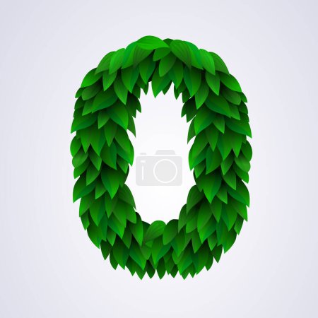 Illustration for Number 0 made of green leaves. Vector illustration - Royalty Free Image