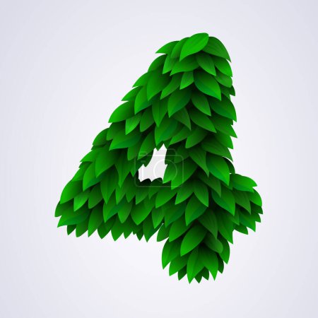 Téléchargez les illustrations : Number 4 made of green leaves. Vector illustration - en licence libre de droit