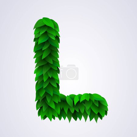 Illustration for Alphabet letters made from fresh green leafs. Letter L. Vector illustration - Royalty Free Image