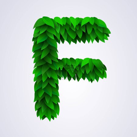 Illustration for Alphabet letters made from fresh green leafs. Letter F. Vector illustration - Royalty Free Image