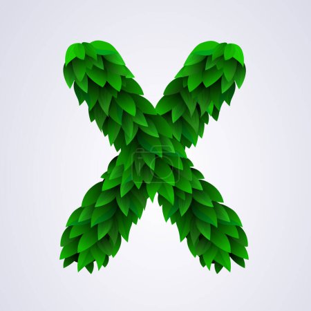 Illustration for Alphabet letters made from fresh green leafs. Letter X. Vector illustration - Royalty Free Image