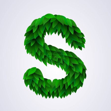 Illustration for Alphabet letters made from fresh green leafs. Letter S. Vector illustration - Royalty Free Image