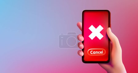 Illustration for Button to confirm the cancel in the phone, the hand holds the device. Vector illustration - Royalty Free Image