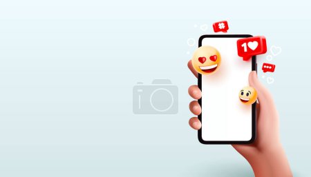 Illustration for I like social media for people to communicate, Smartphone mobile screen emoji icons. Vector illustration - Royalty Free Image
