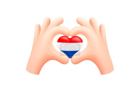 Ilustración de Bandera de los Países Bajos en forma de corazón de mano. Concepto de bandera nacional. Ilustración vectorial. - Imagen libre de derechos