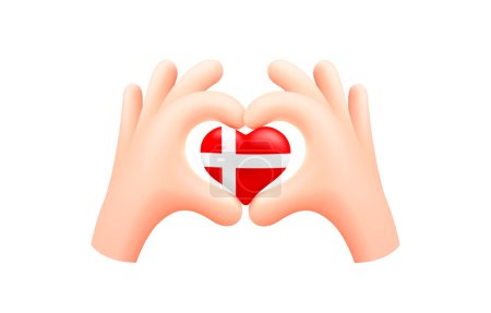 Téléchargez les illustrations : Drapeau du Danemark en forme de coeur de main. Concept de drapeau national. Illustration vectorielle. - en licence libre de droit